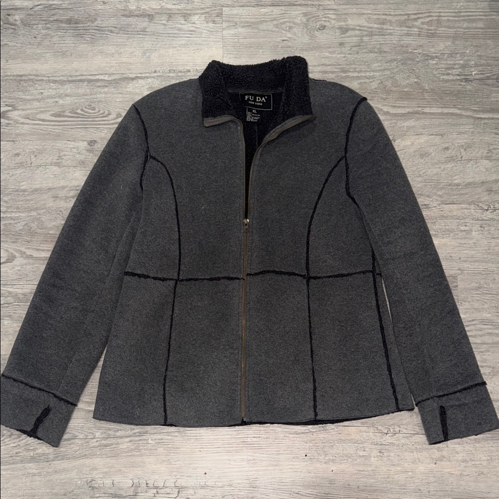 FU DA Women's Charcoal Teddy Jacket